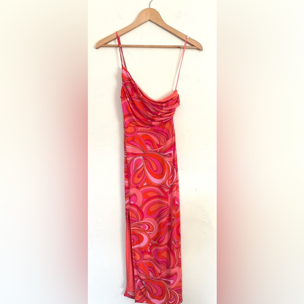 Oliva Ceous One Shoulder Retro Midi Dress Sz‎ S | Vibrant Uncovered On One Side
